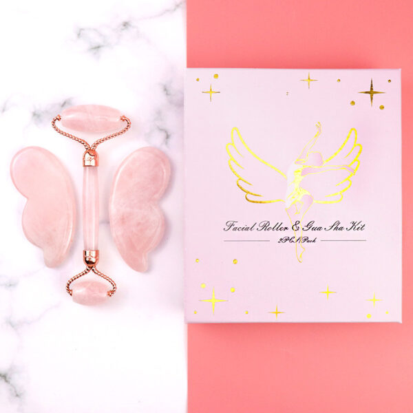 Pink Crystal Roller Butterfly Jade Facial Beauty Massager - Image 3