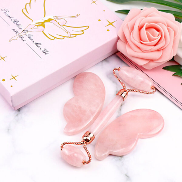 Pink Crystal Roller Butterfly Jade Facial Beauty Massager - Image 5